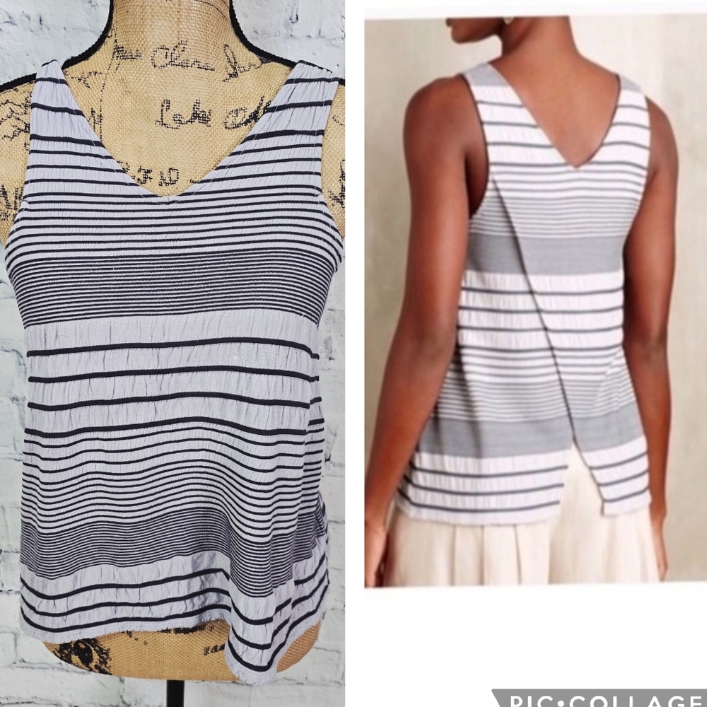 Anthropologie Deletta top Sz M sleeveless stripe blouse A3